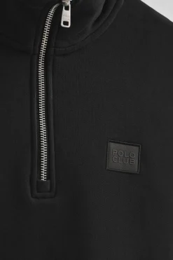 Sudadera negra de media cremallera con logo Polo Club