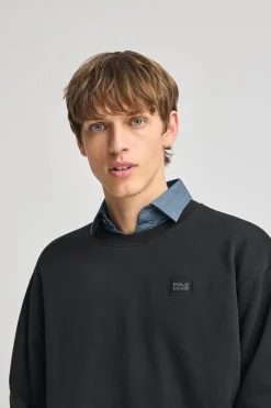 Sudadera negra relax de cuello redondo con detalle Polo Club