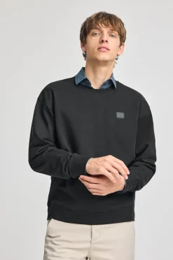 Sudadera negra relax de cuello redondo con detalle Polo Club