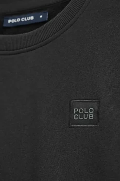 Sudadera negra relax de cuello redondo con detalle Polo Club