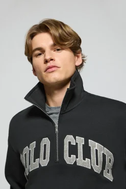 Sudadera negra Seldon con media cremallera y gráfico Polo Club