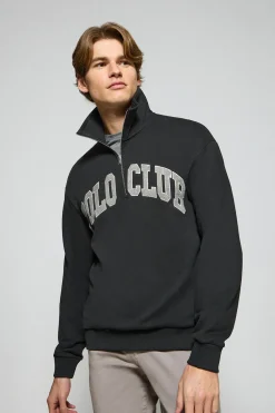 Sudadera negra Seldon con media cremallera y gráfico Polo Club