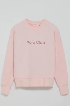 Sudadera rosa con logo frontal engomado Polo Club
