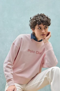 Sudadera rosa con logo frontal engomado Polo Club