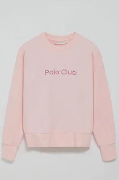 Sudadera rosa con logo frontal engomado Polo Club
