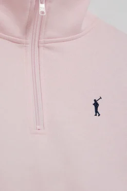 Sudadera rosa de media cremallera y bordado Rigby Go