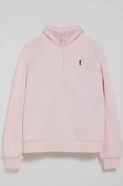 Sudadera rosa de media cremallera y bordado Rigby Go