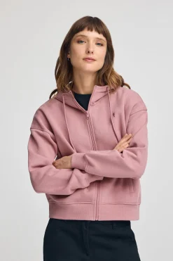 Sudadera rosa empolvado de capucha con cremallera y logo Rigby Go