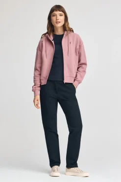 Sudadera rosa empolvado de capucha con cremallera y logo Rigby Go