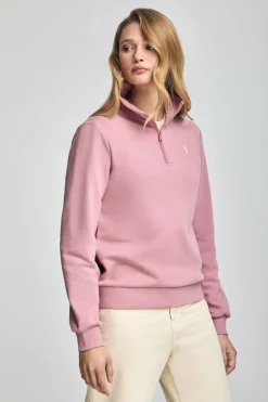 Sudadera rosa empolvado de media cremallera y bordado Rigby Go