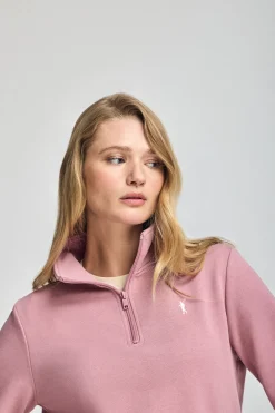 Sudadera rosa empolvado de media cremallera y bordado Rigby Go