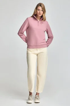 Sudadera rosa empolvado de media cremallera y bordado Rigby Go