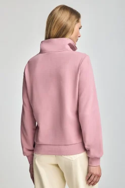 Sudadera rosa empolvado de media cremallera y bordado Rigby Go