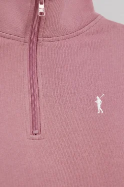 Sudadera rosa empolvado de media cremallera y bordado Rigby Go