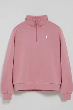 Sudadera rosa empolvado de media cremallera y bordado Rigby Go