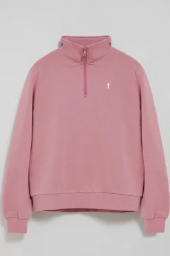 Sudadera rosa empolvado de media cremallera y bordado Rigby Go