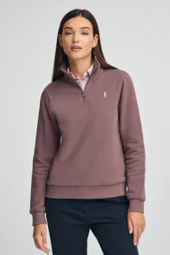 Sudadera rosa taupe con media cremallera y logo Rigby Go