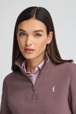 Sudadera rosa taupe con media cremallera y logo Rigby Go