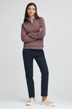 Sudadera rosa taupe con media cremallera y logo Rigby Go