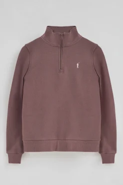 Sudadera rosa taupe con media cremallera y logo Rigby Go