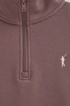 Sudadera rosa taupe con media cremallera y logo Rigby Go