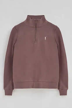 Sudadera rosa taupe con media cremallera y logo Rigby Go