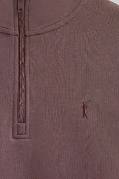 Sudadera rosa taupe de media cremallera con logo Rigby Go