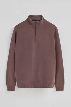Sudadera rosa taupe de media cremallera con logo Rigby Go