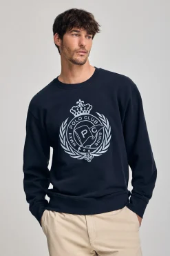 Sudadera Saddie azul marino con gráfico náutico bordado