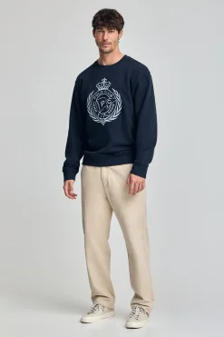 Sudadera Saddie azul marino con gráfico náutico bordado
