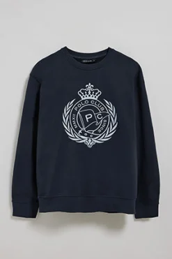 Sudadera Saddie azul marino con gráfico náutico bordado
