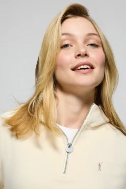 Sudadera Sinsajo beige con capucha y cremallera con logo Rigby Go