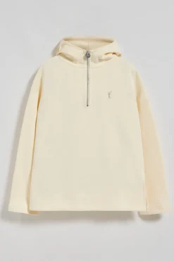 Sudadera Sinsajo beige con capucha y cremallera con logo Rigby Go
