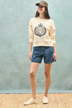 Sudadera Syren color crudo con gráfico náutico bordado
