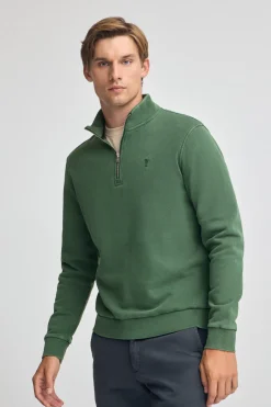 Sudadera verde botella de media cremallera y efecto lavado con logo Rigby Go