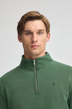 Sudadera verde botella de media cremallera y efecto lavado con logo Rigby Go