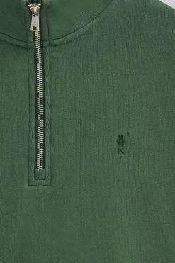 Sudadera verde botella de media cremallera y efecto lavado con logo Rigby Go