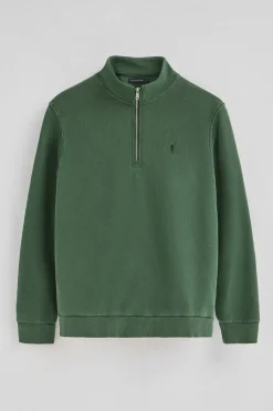 Sudadera verde botella de media cremallera y efecto lavado con logo Rigby Go