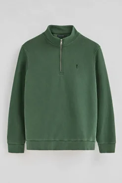Sudadera verde botella de media cremallera y efecto lavado con logo Rigby Go