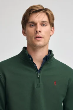 Sudadera verde botella de media cremallera con logo Rigby Go