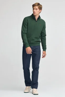 Sudadera verde botella de media cremallera con logo Rigby Go