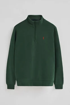 Sudadera verde botella de media cremallera con logo Rigby Go