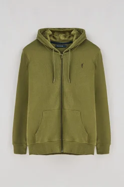 Sudadera verde con capucha y cremallera con logo Rigby Go