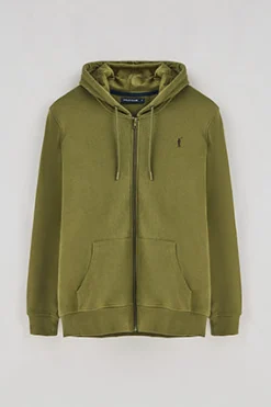 Sudadera verde con capucha y cremallera con logo Rigby Go