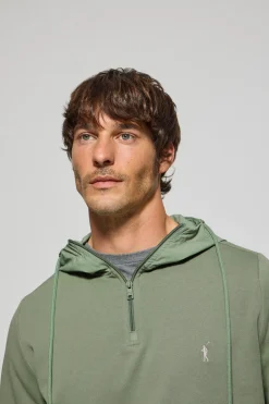 Sudadera verde jade de media cremallera con capucha y bordado Rigby Go