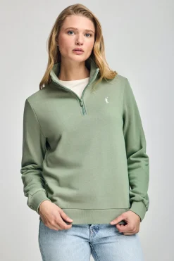 Sudadera verde jade de media cremallera y bordado Rigby Go
