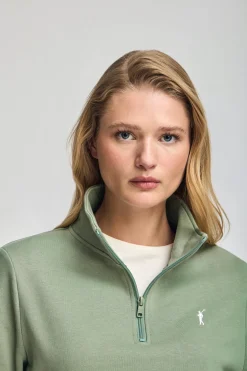 Sudadera verde jade de media cremallera y bordado Rigby Go
