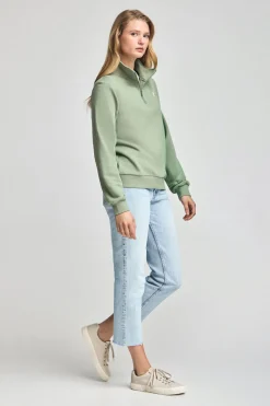 Sudadera verde jade de media cremallera y bordado Rigby Go