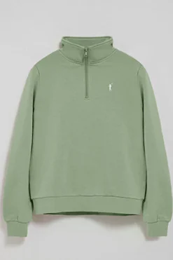 Sudadera verde jade de media cremallera y bordado Rigby Go