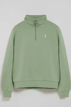 Sudadera verde jade de media cremallera y bordado Rigby Go